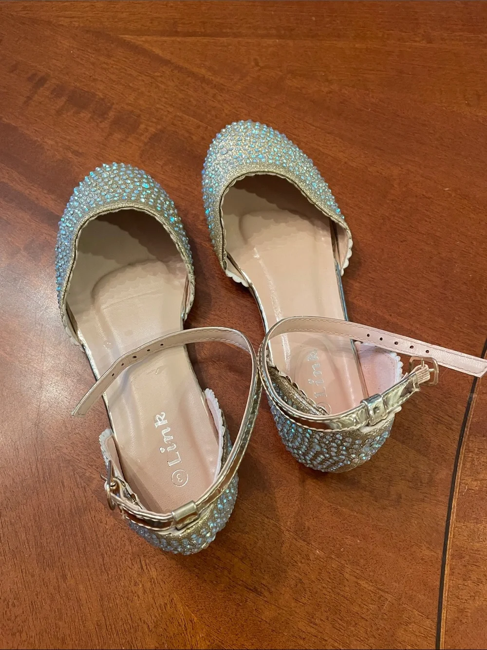 Girls' Sparkle Gold Ankle-Strap Flats